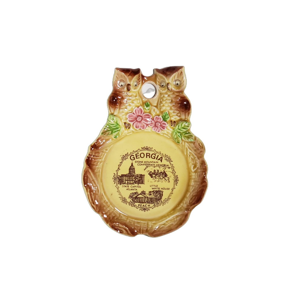 VTG Japan Scotty Owl Spoonrest Wall Plaque Hanging Googly Eyes Georgia Souvenir - Picture 2 of 7